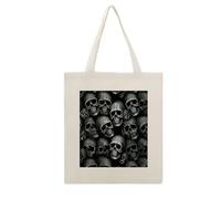 DJUETRUI Black Skull Reusable Canvas Tote Bag Large Capacity Cotton Hand Bag Portable Grocery Bag for Shopping Travel