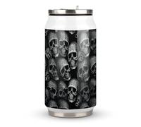 DJUETRUI Black Skull Stainless Steel Cola Cup Reusable Plastic Coke Cup Leakproof Portable Soda Cup Large Capacity Iced Drink Cup for Home Party