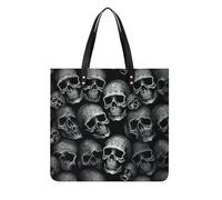 DJUETRUI Black Skull Tote Bag Square PU Leather Shoulder Handbag Purse Multipurpose Reusable Shopping Carryall Durable Work Commute Travel Daily Casual Resistant Ladies Fashion Hand Bag