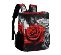 DJUETRUI Black White And Red Roses Insulated Cooler Backpack Durable Polyester Twill Leakproof Thermal Bag with Adjustable Straps Multi-use Pack for Picnic Camping Hiking Varied Outdoor Activities