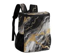 DJUETRUI Black White Gold Foil Marble Insulated Cooler Backpack Durable Polyester Twill Leakproof Thermal Bag with Adjustable Straps Multi-use Pack for Picnic Camping Hiking Varied Outdoor Activities