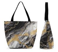 DJUETRUI Black White Gold Foil Marble Large Oxford Cloth Tote Bag for Women, Durable Zippered Shoulder Handbag with Inner Pocket, Multi-purpose Shopping Bag for Work Travel Daily Errands Reusable Bag