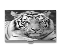 DJUETRUI Black White Tiger Business Card Case Stainless Steel Business Card Holderhigh Capacity Business Card Organizer Durable Metal Card Holder For Office Daily Use