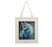 DJUETRUI Blue Fox Cotton Polyester Blend Canvas Carryall Bag | Blue Fox Reusable Fabric Handbag for Grocery Travel Daily Errands Multipurpose Storage Carry Tote