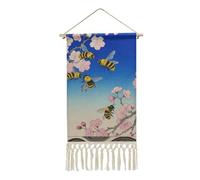 DJUETRUI Bumble Bees Print Cotton Linen Tapestry Wall Hanging with Tassels, Decorative Vertical Fabric Wall Art Decor for Home Decoration Bedroom Living Room Dorm Entryway, 10" X 19.6"