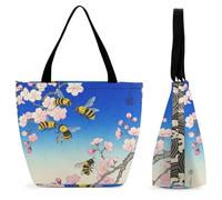 DJUETRUI Bumble Bees Print Large Oxford Cloth Tote Bag for Women, Durable Zippered Shoulder Handbag with Inner Pocket, Multi-purpose Shopping Bag for Work Travel Daily Errands Reusable Bag