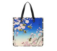 DJUETRUI Bumble Bees Print Tote Bag Square PU Leather Shoulder Handbag Purse Multipurpose Reusable Shopping Carryall Durable Work Commute Travel Daily Casual Resistant Ladies Fashion Hand Bag