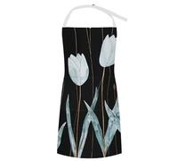 DJUETRUI Chef Apron Cooking Apron with Pockets Waterproof Baking Apron Light Blue Tulips Adjustable Bib Aprons for Women Men, Light Blue Tulips, 70x80cm, Light Blue Tulips, 70x80cm