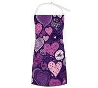 DJUETRUI Chef Apron Cooking Apron with Pockets Waterproof Baking Apron Purple Heart Shape Adjustable Bib Aprons for Women Men, Purple Heart Shape, 70x80cm, Purple Heart Shape, 70x80cm