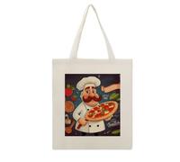 DJUETRUI Chef Pizza Cotton Polyester Blend Canvas Carryall Bag | Chef Pizza Reusable Fabric Handbag for Grocery Travel Daily Errands Multipurpose Storage Carry Tote