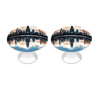 DJUETRUI Chicago Skyline Cabinet Knobs 2 Pack Round Stainless Steel Metal Drawer Pulls Cute Kitchen Dresser Vanity Hardware Rustic Decorative Door Handles for Bedroom Closet Cupboard