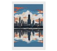 DJUETRUI Chicago Skyline Diamond Art Kits for Adults DIY Modern Diamond Painting Kits 5D Diamonds Dots Gem Art Crafts with Tools, Round Full Drill Crafts for Home Wall Decor Gift 8"x12"