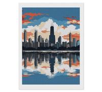 DJUETRUI Chicago Skyline Diamond Art Kits for Adults DIY Modern Diamond Painting Kits 5D Diamonds Dots Gem Art Crafts with Tools, Round Full Drill Crafts for Home Wall Decor Gift 12"x16"