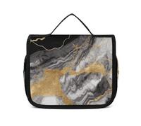 DJUETRUI Cosmetic Bag Travel Makeup Bag for Women Large Make Up Organizer Black White Gold Foil Marble Toiletry Bags Zipper Pouch Purse, Black White Gold Foil Marble, 22.5x18.5cm, Wash Bag