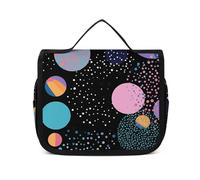 DJUETRUI Cosmetic Bag Travel Makeup Bag for Women Large Make Up Organizer Blue And Black Circles Toiletry Bags Zipper Pouch Purse, Blue and Black Circles, 22.5x18.5cm, Wash Bag