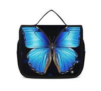 DJUETRUI Cosmetic Bag Travel Makeup Bag for Women Large Make Up Organizer Blue Butterfly Toiletry Bags Zipper Pouch Purse, Blue Butterfly, 22.5x18.5cm, Wash Bag