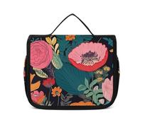 DJUETRUI Cosmetic Bag Travel Makeup Bag for Women Large Make Up Organizer Colorful Boho Floral Toiletry Bags Zipper Pouch Purse, Colorful Boho Floral, 22.5x18.5cm, Wash Bag