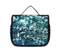 DJUETRUI Cosmetic Bag Travel Makeup Bag for Women Large Make Up Organizer Glittered Blue Background Toiletry Bags Zipper Pouch Purse, Glittered blue background, 22.5x18.5cm, Wash Bag