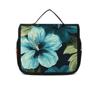 DJUETRUI Cosmetic Bag Travel Makeup Bag for Women Large Make Up Organizer Hibiscus Flowers Pattern Toiletry Bags Zipper Pouch Purse, Hibiscus Flowers Pattern, 22.5x18.5cm, Wash Bag