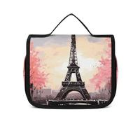 DJUETRUI Cosmetic Bag Travel Makeup Bag for Women Large Make Up Organizer Oil Painting Paris Eiffel Tower Toiletry Bags Zipper Pouch Purse, Oil Painting Paris Eiffel Tower, 22.5x18.5cm, Wash Bag