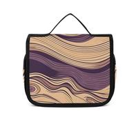 DJUETRUI Cosmetic Bag Travel Makeup Bag for Women Large Make Up Organizer Purple Lines Waves Toiletry Bags Zipper Pouch Purse, Purple Lines Waves, 22.5x18.5cm, Wash Bag