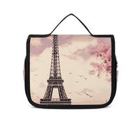 DJUETRUI Cosmetic Bag Travel Makeup Bag for Women Large Make Up Organizer Romantic Paris Tower Toiletry Bags Zipper Pouch Purse, Romantic Paris Tower, 22.5x18.5cm, Wash Bag