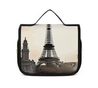 DJUETRUI Cosmetic Bag Travel Makeup Bag for Women Large Make Up Organizer Travel Paris Toiletry Bags Zipper Pouch Purse, Travel Paris, 22.5x18.5cm, Wash Bag