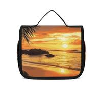 DJUETRUI Cosmetic Bag Travel Makeup Bag for Women Large Make Up Organizer Tropical Beach Coastal Sunset Toiletry Bags Zipper Pouch Purse, Tropical Beach coastal sunset, 22.5x18.5cm, Wash Bag