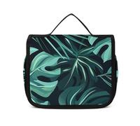 DJUETRUI Cosmetic Bag Travel Makeup Bag for Women Large Make Up Organizer Tropical Leaves Pattern Toiletry Bags Zipper Pouch Purse, Tropical Leaves Pattern, 22.5x18.5cm, Wash Bag