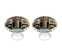 DJUETRUI County of Los Angeles Cabinet Knobs 2 Pack Round Stainless Steel Metal Drawer Pulls Cute Kitchen Dresser Vanity Hardware Rustic Decorative Door Handles for Bedroom Closet Cupboard