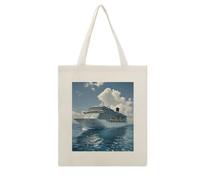 DJUETRUI Cruise Ships Cotton Polyester Blend Canvas Carryall Bag | Cruise Ships Reusable Fabric Handbag for Grocery Travel Daily Errands Multipurpose Storage Carry Tote