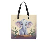 DJUETRUI Cute Elephant Tote Bag Square PU Leather Shoulder Handbag Purse Multipurpose Reusable Shopping Carryall Durable Work Commute Travel Daily Casual Resistant Ladies Fashion Hand Bag