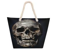 DJUETRUI Death Skull Large Capacity Jute Tote Bag with Thick Cotton Rope Handles, Eco Friendly Reusable Burlap Shopping Bag for Grocery Beach Picnic Daily Use