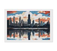 DJUETRUI Diamond Art Kits for Adults Chicago Skyline DIY Modern Diamond Painting Kits 5D Diamonds Dots Gem Art Crafts with Tools, Round Full Drill Crafts for Home Wall Decor Gift 8"x12"