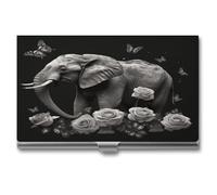 DJUETRUI Elephant And Butterfly Business Card Case Stainless Steel Business Card Holderhigh Capacity Business Card Organizer Durable Metal Card Holder For Office Daily Use