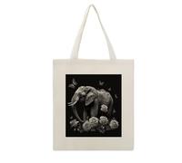 DJUETRUI Elephant And Butterfly Reusable Canvas Tote Bag Large Capacity Cotton Hand Bag Portable Grocery Bag for Shopping Travel