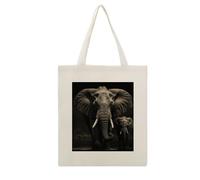 DJUETRUI Elephant Black Cotton Polyester Blend Canvas Carryall Bag