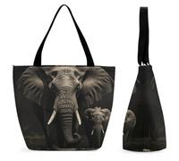 DJUETRUI Elephant Black Large Oxford Cloth Tote Bag for Women, Durable Zippered Shoulder Handbag with Inner Pocket, Multi-purpose Shopping Bag for Work Travel Daily Errands Reusable Bag