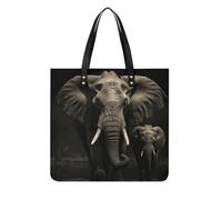 DJUETRUI Elephant Black Tote Bag Square PU Leather Shoulder Handbag Purse Multipurpose Reusable Shopping Carryall Durable Work Commute Travel Daily Casual Resistant Ladies Fashion Hand Bag