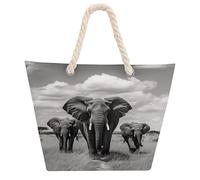 DJUETRUI Elephant Walking Large Capacity Jute Tote Bag with Thick Cotton Rope Handles, Eco Friendly Reusable Burlap Shopping Bag for Grocery Beach Picnic Daily Use