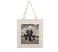 DJUETRUI Elephant Walking Reusable Canvas Tote Bag Large Capacity Cotton Hand Bag Portable Grocery Bag for Shopping Travel