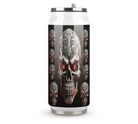 DJUETRUI Evil Skull Stainless Steel Cola Cup Reusable Plastic Coke Cup Leakproof Portable Soda Cup Large Capacity Iced Drink Cup for Home Party