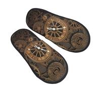 DJUETRUI Furry Slippers for Men Women Non-slip Slides Memory Foam Slippers Steampunk Gears Clock Slippers Warm Comfy Plush Shoes Winter House Shoes for Indoor Outdoor Medium, Black, One Size, Black,