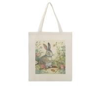 DJUETRUI Garden Bunny Cotton Polyester Blend Canvas Carryall Bag | Garden Bunny Reusable Fabric Handbag for Grocery Travel Daily Errands Multipurpose Storage Carry Tote