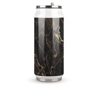 DJUETRUI Gold Black Marble Stainless Steel Cola Cup Reusable Plastic Coke Cup Leakproof Portable Soda Cup Large Capacity Iced Drink Cup for Home Party