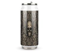 DJUETRUI Gothic Wallpaper Skull Stainless Steel Cola Cup Reusable Plastic Coke Cup Leakproof Portable Soda Cup Large Capacity Iced Drink Cup for Home Party