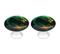 DJUETRUI Green Dragon Cabinet Knobs 2 Pack Round Stainless Steel Metal Drawer Pulls Cute Kitchen Dresser Vanity Hardware Rustic Decorative Door Handles for Bedroom Closet Cupboard