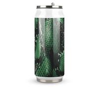 DJUETRUI Green Snakeskin Stainless Steel Cola Cup Reusable Plastic Coke Cup Leakproof Portable Soda Cup Large Capacity Iced Drink Cup for Home Party