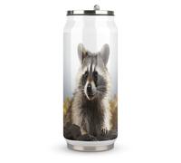DJUETRUI Hairy Raccoon Stainless Steel Cola Cup Reusable Plastic Coke Cup Leakproof Portable Soda Cup Large Capacity Iced Drink Cup for Home Party