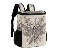 DJUETRUI Hand Drawn Floral Dragonfly Insulated Cooler Backpack Durable Polyester Twill Leakproof Thermal Bag with Adjustable Straps Multi-use Pack for Picnic Camping Hiking Varied Outdoor Activities